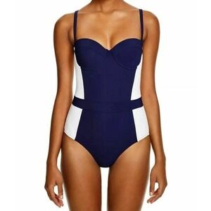 NWT TORY BURCH L Color Block Lipsi 1PC Blue White Swimsuit Bandeau 92598